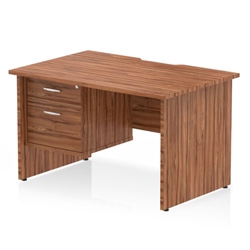 Impulse 1200 x 800mm Scalloped Edge Straight Office Desk Walnut Top Panel End Leg Workstation 1 x 2 Drawer Fixed Pedestal