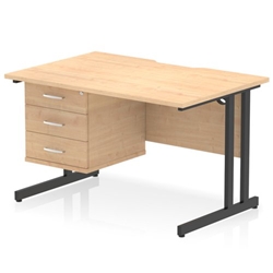 Impulse 1200 x 800mm Scalloped Edge Straight Office Desk Maple Top Black Cantilever Leg Workstation 1 x 3 Drawer Fixed Pedestal