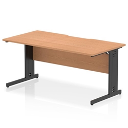 Impulse 1600 x 800mm Scalloped Edge Straight Office Desk Oak Top Black Cable Managed Leg