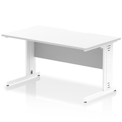 Impulse 1400 x 800mm Scalloped Edge Straight Office Desk White Top White Cable Managed Leg