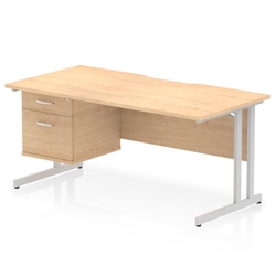 Impulse 1600 x 800mm Scalloped Edge Straight Office Desk Maple Top Silver Cantilever Leg Workstation 1 x 2 Drawer Fixed Pedestal