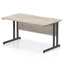 Impulse 1400 x 800mm Scalloped Edge Straight Office Desk Grey Oak Top Black Cantilever Leg