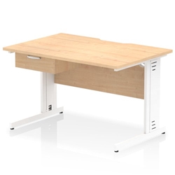 Impulse 1200 x 800mm Scalloped Edge Straight Office Desk Maple Top White Cable Managed Leg Workstation 1 x 1 Drawer Fixed Pedestal