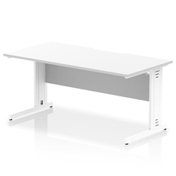 Impulse 1600 x 800mm Scalloped Edge Straight Office Desk White Top White Cable Managed Leg