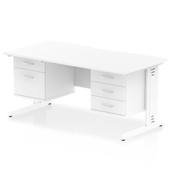 Impulse 1600 x 800mm Scalloped Edge Straight Office Desk White Top White Cable Managed Leg Workstation 1 x 2 Drawer 1 x 3 Drawer Fixed Pedestal
