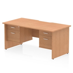 Impulse 1600 x 800mm Scalloped Edge Straight Office Desk Oak Top Panel End Leg Workstation 2 x 2 Drawer Fixed Pedestal
