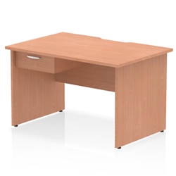 Impulse 1200 x 800mm Scalloped Edge Straight Office Desk Beech Top Panel End Leg Workstation 1 x 1 Drawer Fixed Pedestal