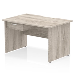 Impulse 1200 x 800mm Scalloped Edge Straight Office Desk Grey Oak Top Panel End Leg Workstation 1 x 1 Drawer Fixed Pedestal