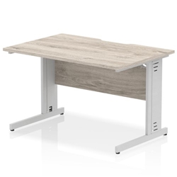 Impulse 1200 x 800mm Scalloped Edge Straight Office Desk Grey Oak Top Silver Cable Managed Leg