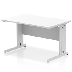 Impulse 1200 x 800mm Scalloped Edge Straight Office Desk White Top Silver Cable Managed Leg