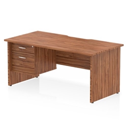 Impulse 1600 x 800mm Scalloped Edge Straight Office Desk Walnut Top Panel End Leg Workstation 1 x 2 Drawer Fixed Pedestal