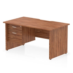 Impulse 1400 x 800mm Scalloped Edge Straight Office Desk Walnut Top Panel End Leg Workstation 1 x 2 Drawer Fixed Pedestal