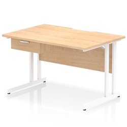 Impulse 1200 x 800mm Scalloped Edge Straight Office Desk Maple Top White Cantilever Leg Workstation 1 x 1 Drawer Fixed Pedestal