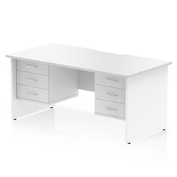 Impulse 1600 x 800mm Scalloped Edge Straight Office Desk White Top Panel End Leg Workstation 2 x 3 Drawer Fixed Pedestal