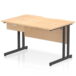Impulse 1200 x 800mm Scalloped Edge Straight Office Desk Maple Top Black Cantilever Leg Workstation 1 x 1 Drawer Fixed Pedestal