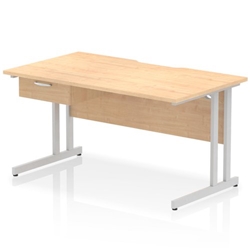 Impulse 1400 x 800mm Scalloped Edge Straight Office Desk Maple Top Silver Cantilever Leg Workstation 1 x 1 Drawer Fixed Pedestal