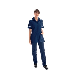 Work in Style Female Nursing Tunic Navy with White Trim 32 Inch DVDTR/NAV/WHT/32