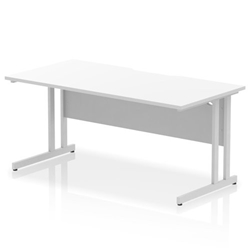 Impulse 1600 x 800mm Scalloped Edge Straight Office Desk White Top Silver Cantilever Leg