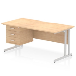 Impulse 1600 x 800mm Scalloped Edge Straight Office Desk Maple Top Silver Cantilever Leg Workstation 1 x 3 Drawer Fixed Pedestal