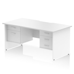 Impulse 1600 x 800mm Scalloped Edge Straight Office Desk White Top Panel End Leg Workstation 1 x 2 Drawer 1 x 3 Drawer Fixed Pedestal