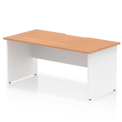 Impulse 1600 x 800mm Scalloped Edge Straight Office Desk Oak Top White Panel End Leg