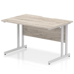Impulse 1200 x 800mm Scalloped Edge Straight Office Desk Grey Oak Top Silver Cantilever Leg