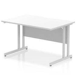 Impulse 1200 x 800mm Scalloped Edge Straight Office Desk White Top Silver Cantilever Leg