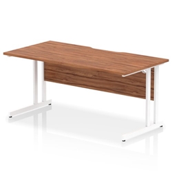 Impulse 1600 x 800mm Scalloped Edge Straight Office Desk Walnut Top White Cantilever Leg
