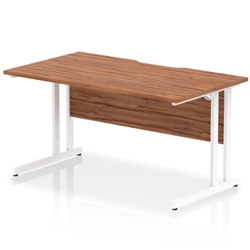 Impulse 1400 x 800mm Scalloped Edge Straight Office Desk Walnut Top White Cantilever Leg