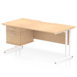 Impulse 1600 x 800mm Scalloped Edge Straight Office Desk Maple Top White Cantilever Leg Workstation 1 x 2 Drawer Fixed Pedestal