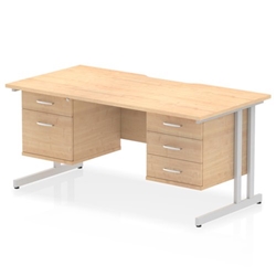 Impulse 1600 x 800mm Scalloped Edge Straight Office Desk Maple Top Silver Cantilever Leg Workstation 1 x 2 Drawer 1 x 3 Drawer Fixed Pedestal