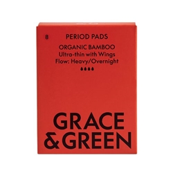 Grace and Green Organic Cotton Bamboo Heavy Period Pads (Pack of 8) GGBAMNIGHT05
