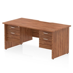 Impulse 1600 x 800mm Scalloped Edge Straight Office Desk Walnut Top Panel End Leg Workstation 2 x 2 Drawer Fixed Pedestal