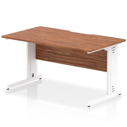 Impulse 1400 x 800mm Scalloped Edge Straight Office Desk Walnut Top White Cable Managed Leg