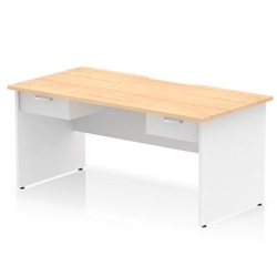 Impulse 1600 x 800mm Scalloped Edge Straight Office Desk Maple Top White Panel End Leg Workstation 2 x 1 Drawer Fixed Pedestal
