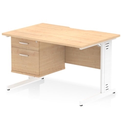 Impulse 1200 x 800mm Scalloped Edge Straight Office Desk Maple Top White Cable Managed Leg Workstation 1 x 2 Drawer Fixed Pedestal