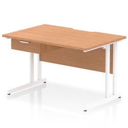 Impulse 1200 x 800mm Scalloped Edge Straight Office Desk Oak Top White Cantilever Leg Workstation 1 x 1 Drawer Fixed Pedestal