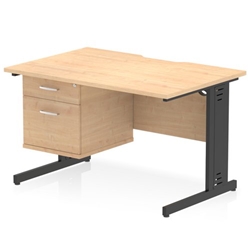 Impulse 1200 x 800mm Scalloped Edge Straight Office Desk Maple Top Black Cable Managed Leg Workstation 1 x 2 Drawer Fixed Pedestal