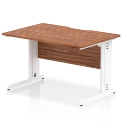 Impulse 1200 x 800mm Scalloped Edge Straight Office Desk Walnut Top White Cable Managed Leg
