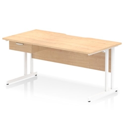 Impulse 1600 x 800mm Scalloped Edge Straight Office Desk Maple Top White Cantilever Leg Workstation 1 x 1 Drawer Fixed Pedestal