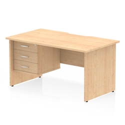 Impulse 1400 x 800mm Scalloped Edge Straight Office Desk Maple Top Panel End Leg Workstation 1 x 3 Drawer Fixed Pedestal
