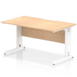 Impulse 1400 x 800mm Scalloped Edge Straight Office Desk Maple Top White Cable Managed Leg