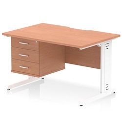 Impulse 1200 x 800mm Scalloped Edge Straight Office Desk Beech Top White Cable Managed Leg Workstation 1 x 3 Drawer Fixed Pedestal