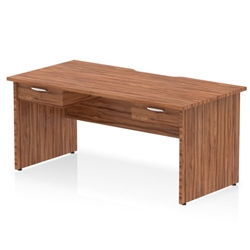Impulse 1600 x 800mm Scalloped Edge Straight Office Desk Walnut Top Panel End Leg Workstation 2 x 1 Drawer Fixed Pedestal
