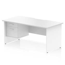 Impulse 1600 x 800mm Scalloped Edge Straight Office Desk White Top Panel End Leg Workstation 1 x 2 Drawer Fixed Pedestal