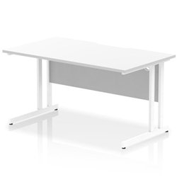 Impulse 1400 x 800mm Scalloped Edge Straight Office Desk White Top White Cantilever Leg