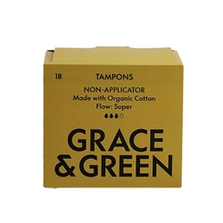 Grace and Green Organic Cotton Non Applicator Tampons Super (Pack of 18) GG0TS002