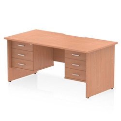 Impulse 1600 x 800mm Scalloped Edge Straight Office Desk Beech Top Panel End Leg Workstation 2 x 3 Drawer Fixed Pedestal