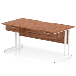 Impulse 1600 x 800mm Scalloped Edge Straight Office Desk Walnut Top White Cantilever Leg Workstation 2 x 1 Drawer Fixed Pedestal