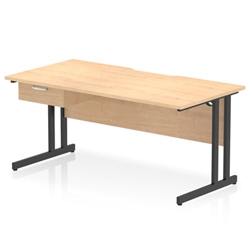Impulse 1600 x 800mm Scalloped Edge Straight Office Desk Maple Top Black Cantilever Leg Workstation 1 x 1 Drawer Fixed Pedestal